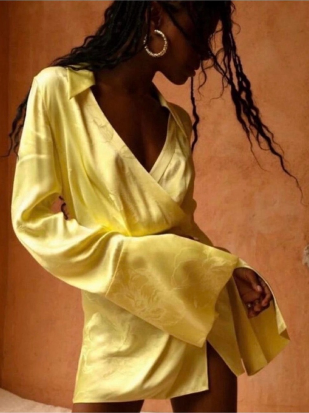 Rat & Boa Satin Wrap Dress in Bright Yellow